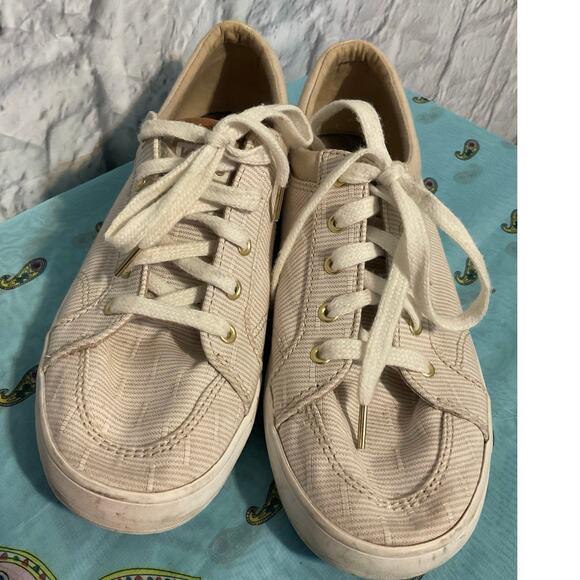 KEDS Size 6 Sneakers Tan White Pinstriped Excellent - Picture 11 of 15